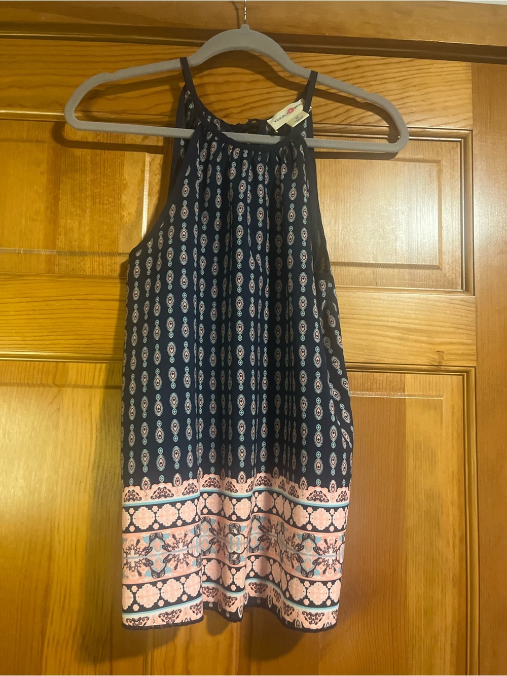 Wishful Park M Navy Boho Border Print Halter Shift Dress